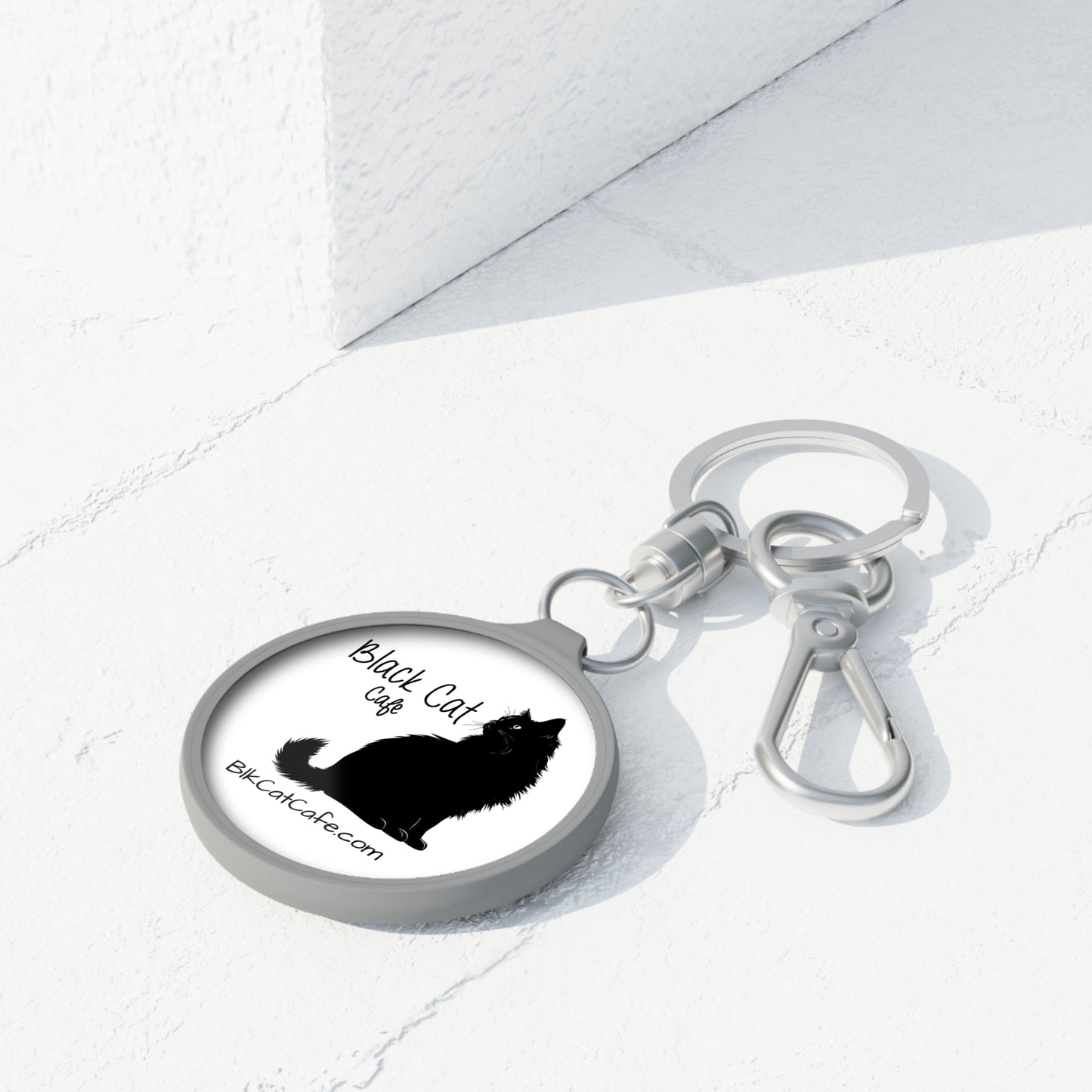 Black Cat Café Keyring Tag – Silhouette Cat Keychain