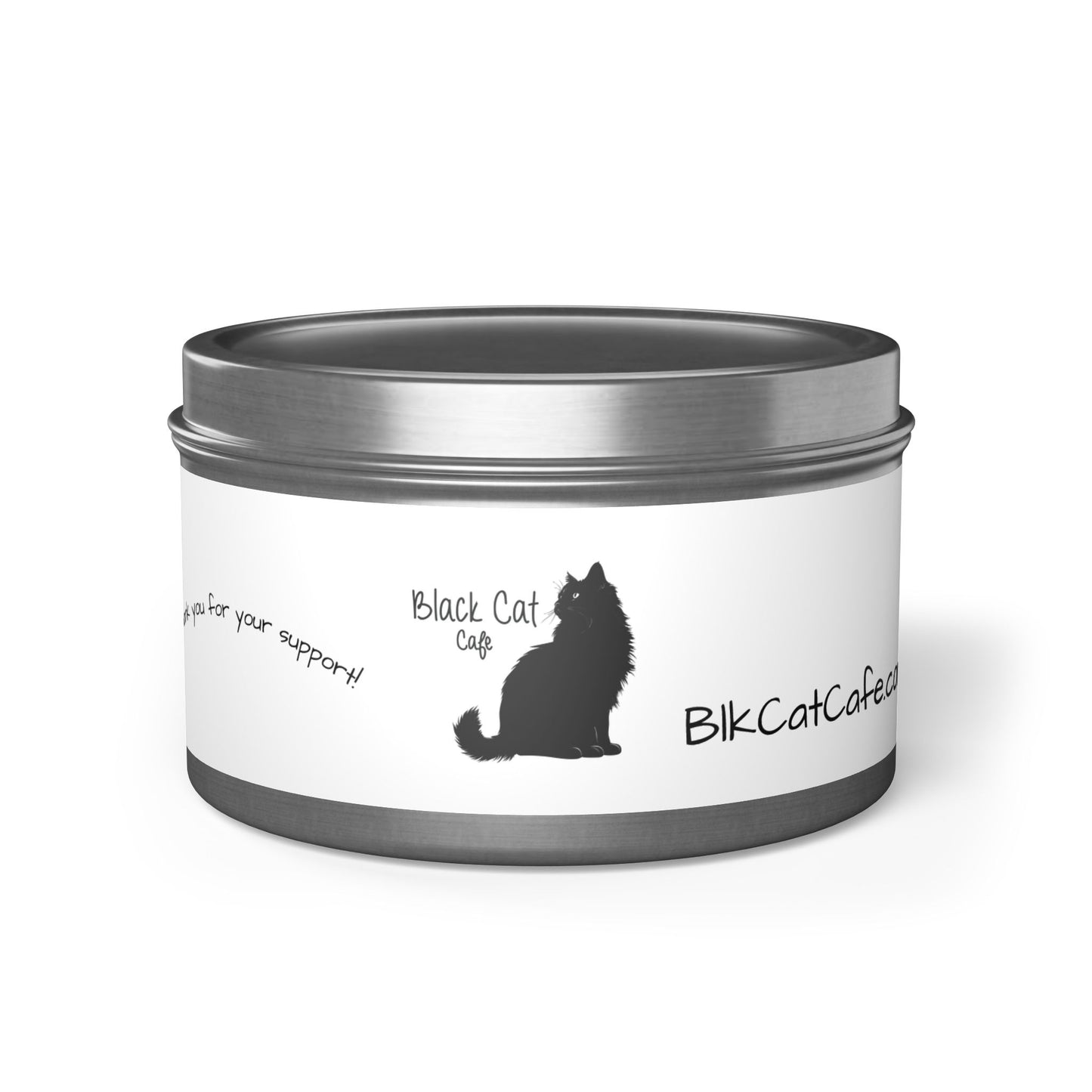 Black Cat Cafe Tin Candle — Scented Small Travel Candle, 'Thank You for Your Support' Gift