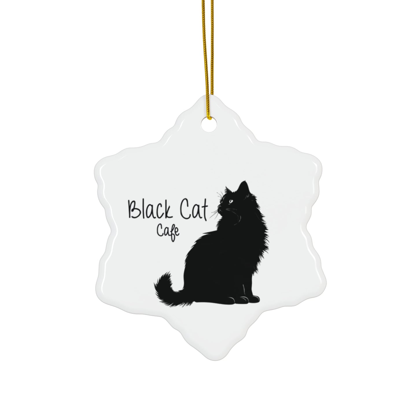 Ceramic Ornament - 'Black Cat Café' Decorative Star Ornament, Cat Lover Gift