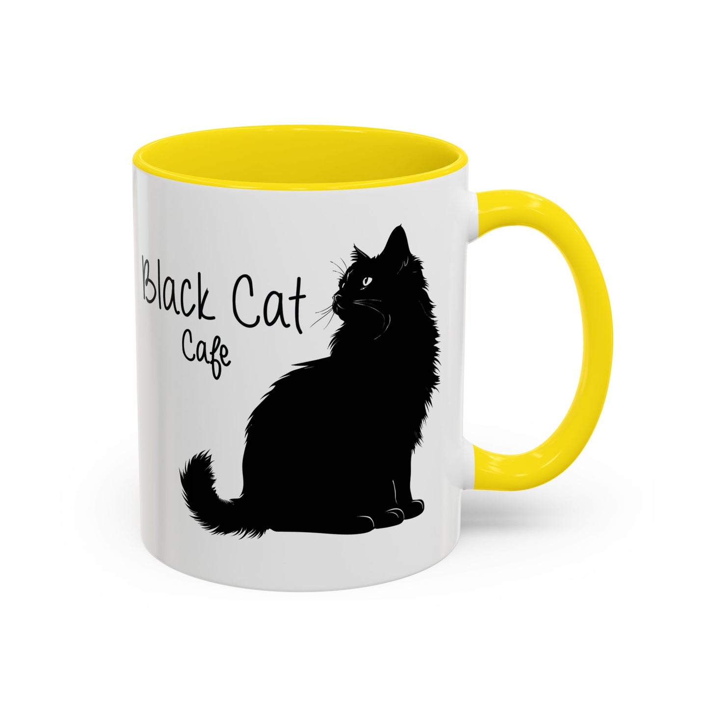 Black Cat Cafe Coffee Mug — 11/15oz Accent Ceramic Mug with Black Cat Silhouette