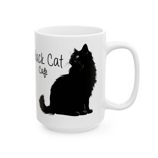 Black Cat Café Ceramic Mug – Cute Cat Silhouette Coffee Cup (11oz, 15oz)