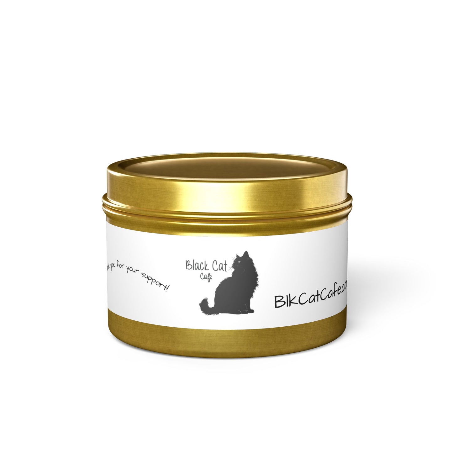 Black Cat Cafe Tin Candle — Scented Small Travel Candle, 'Thank You for Your Support' Gift