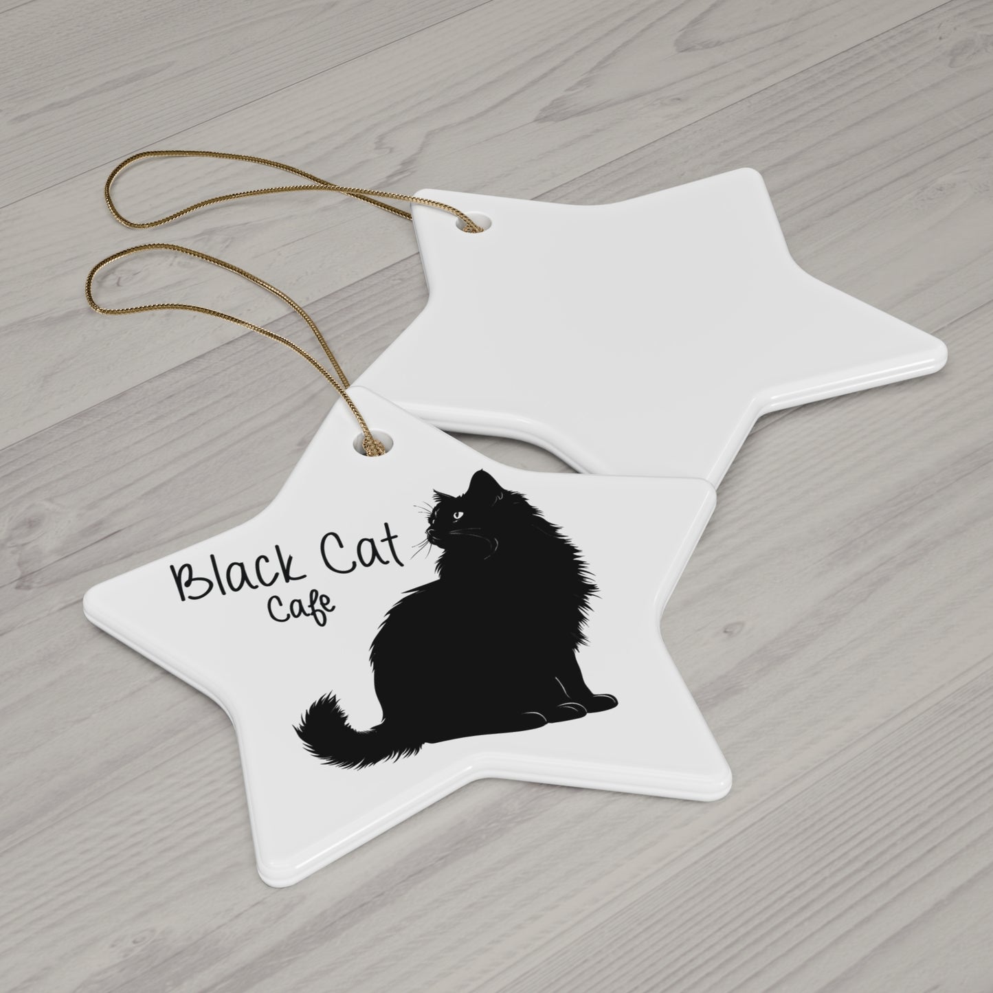 Ceramic Ornament - 'Black Cat Café' Decorative Star Ornament, Cat Lover Gift
