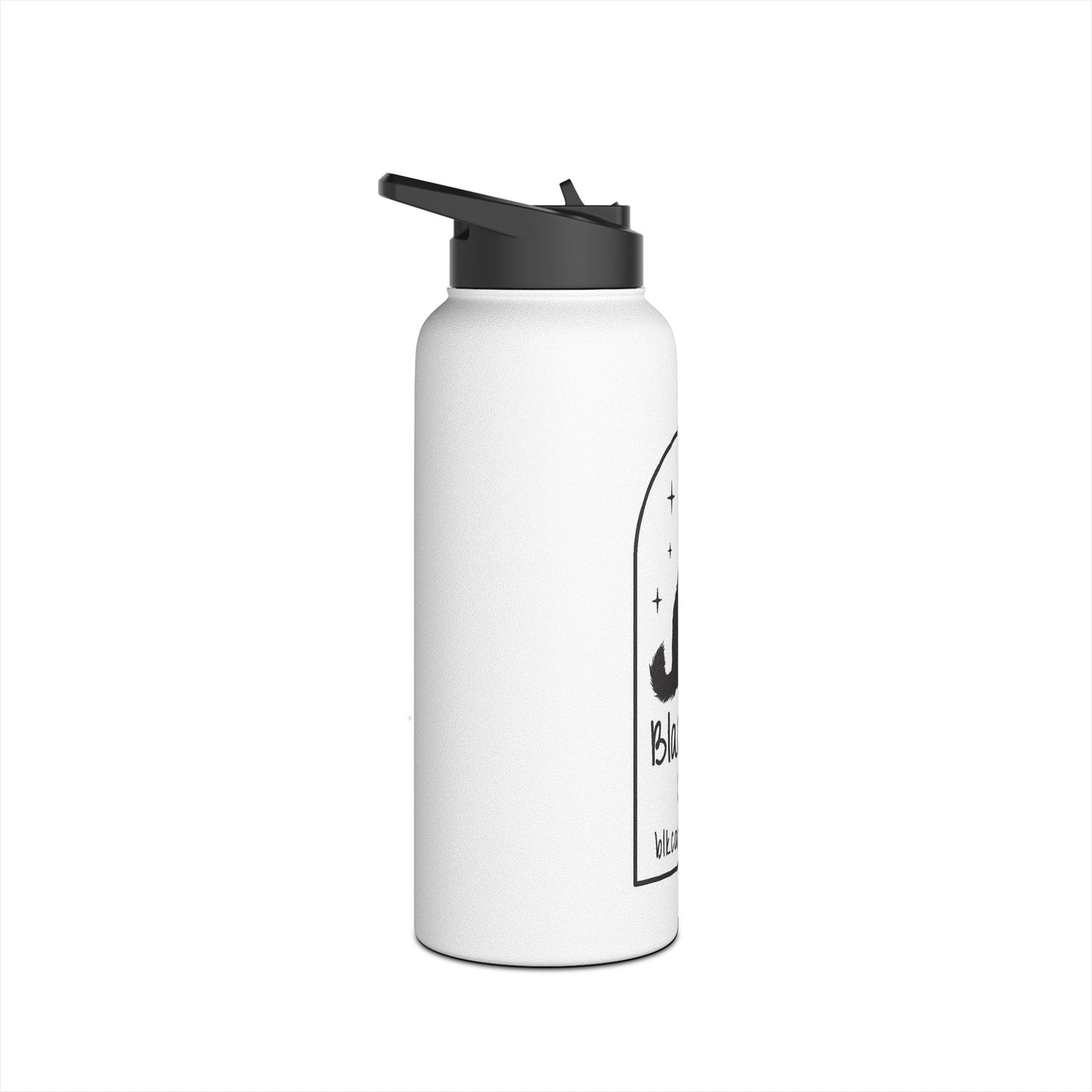 Black Cat Café Stainless Steel Water Bottle — Insulated Travel Bottle with Black Cat Logo