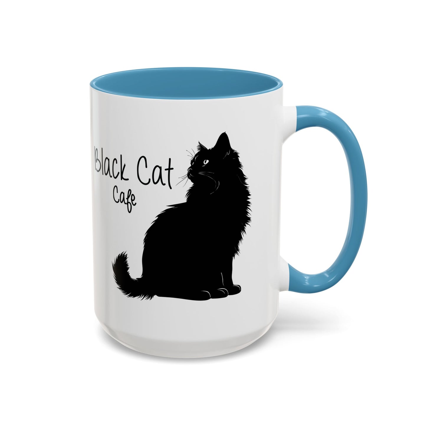 Black Cat Cafe Coffee Mug — 11/15oz Accent Ceramic Mug with Black Cat Silhouette