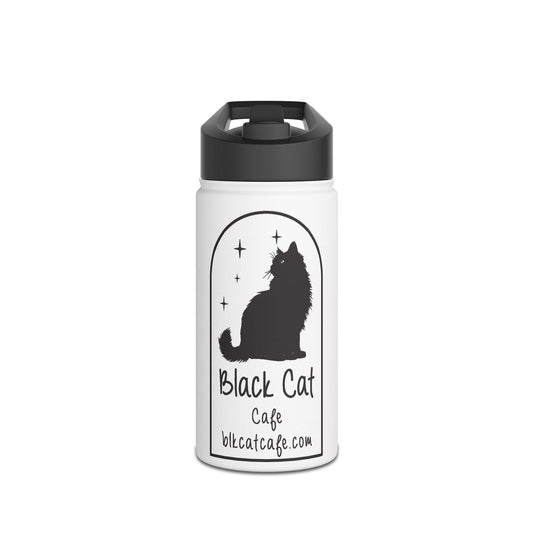 Black Cat Café Stainless Steel Water Bottle — Insulated Travel Bottle with Black Cat Logo
