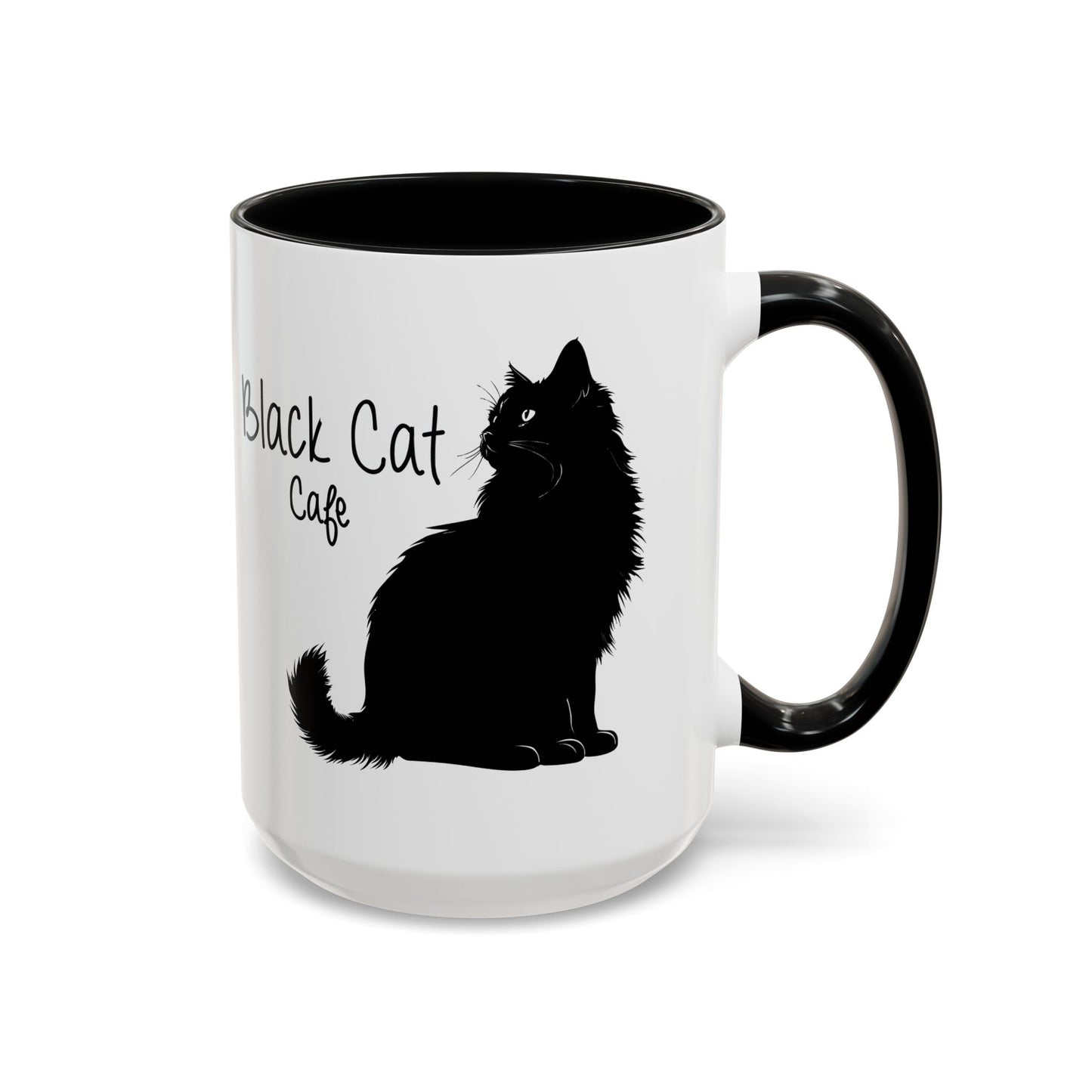 Black Cat Cafe Coffee Mug — 11/15oz Accent Ceramic Mug with Black Cat Silhouette