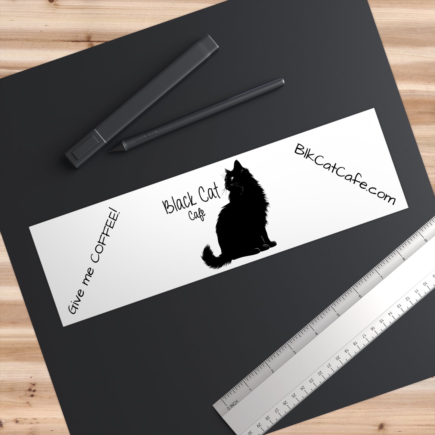 Black Cat Cafe Bumper Sticker — "Give me COFFEE!" Car Decal