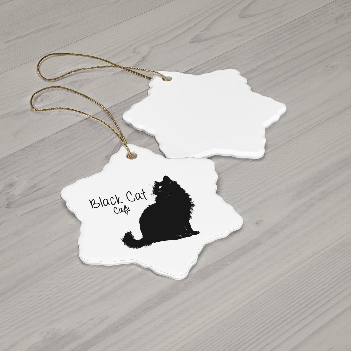 Ceramic Ornament - 'Black Cat Café' Decorative Star Ornament, Cat Lover Gift