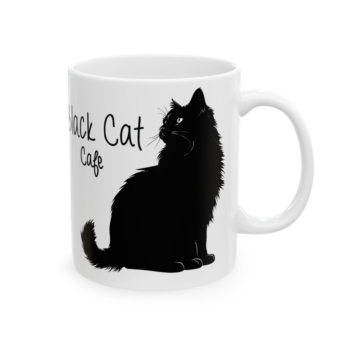 Black Cat Café Ceramic Mug – Cute Cat Silhouette Coffee Cup (11oz, 15oz)