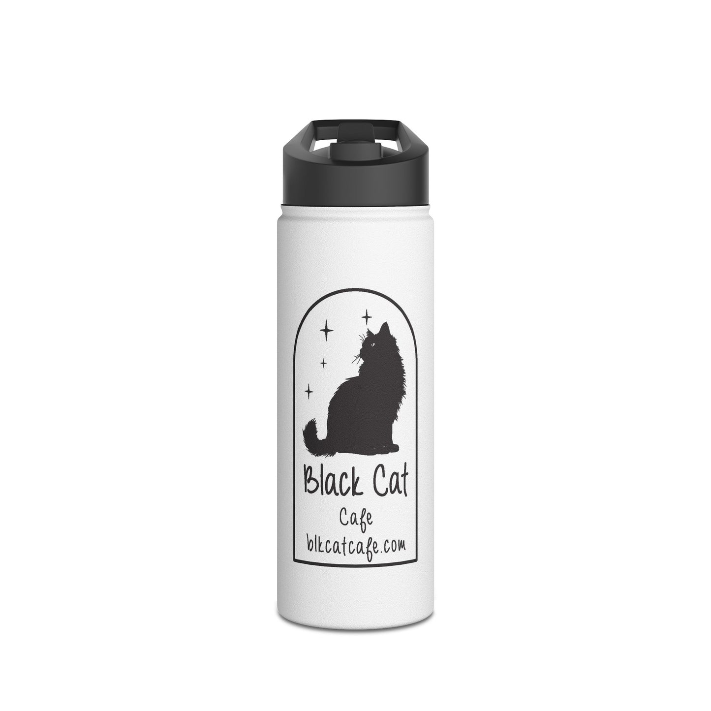 Black Cat Café Stainless Steel Water Bottle — Insulated Travel Bottle with Black Cat Logo