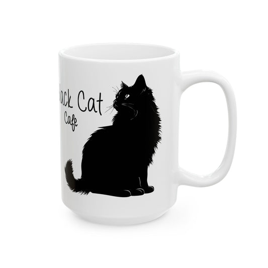 Black Cat Café Ceramic Mug – Cute Cat Silhouette Coffee Cup (11oz, 15oz)
