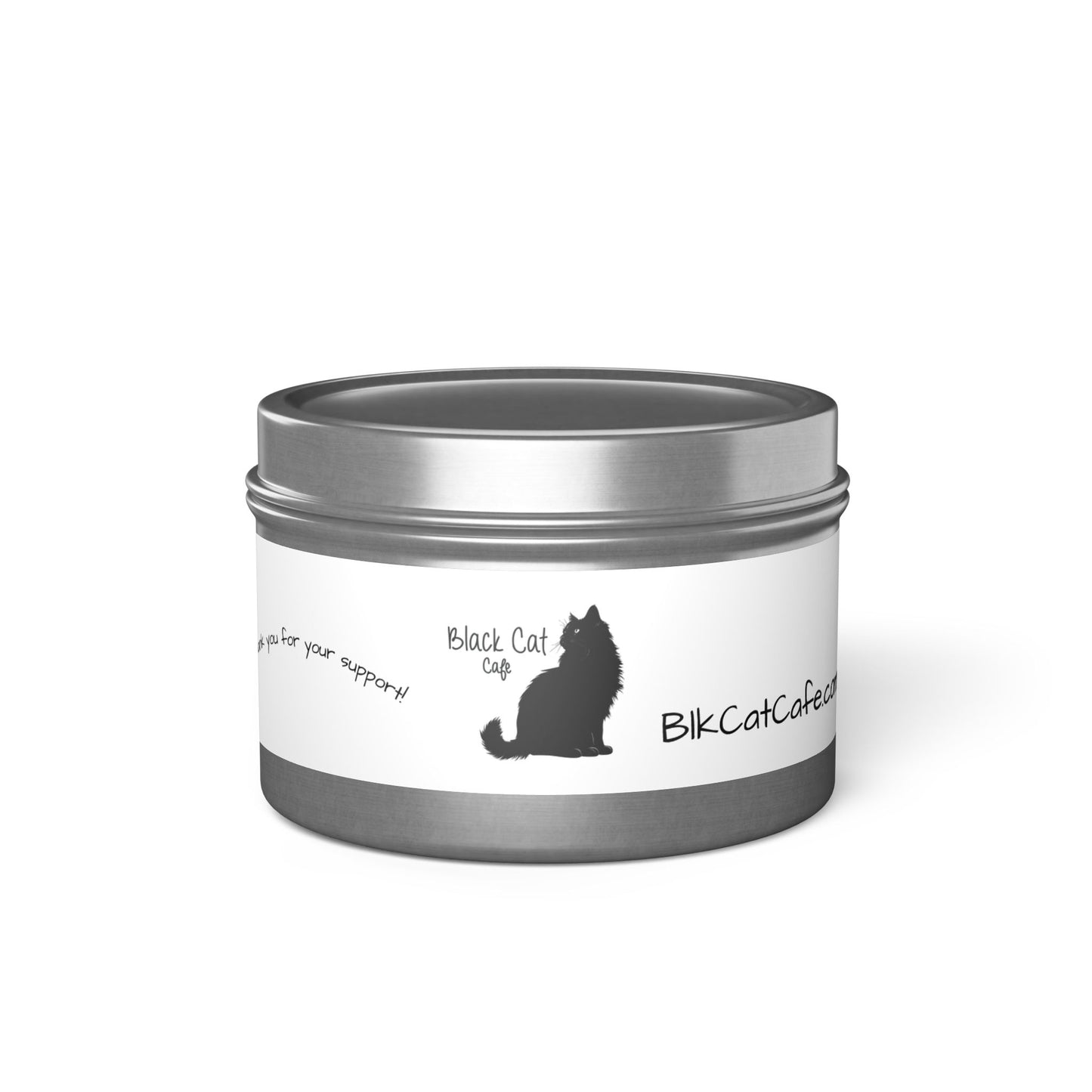 Black Cat Cafe Tin Candle — Scented Small Travel Candle, 'Thank You for Your Support' Gift