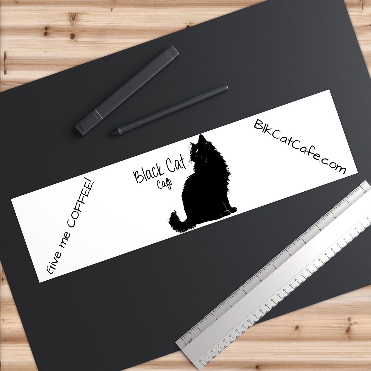 Black Cat Cafe Bumper Sticker — "Give me COFFEE!" Car Decal