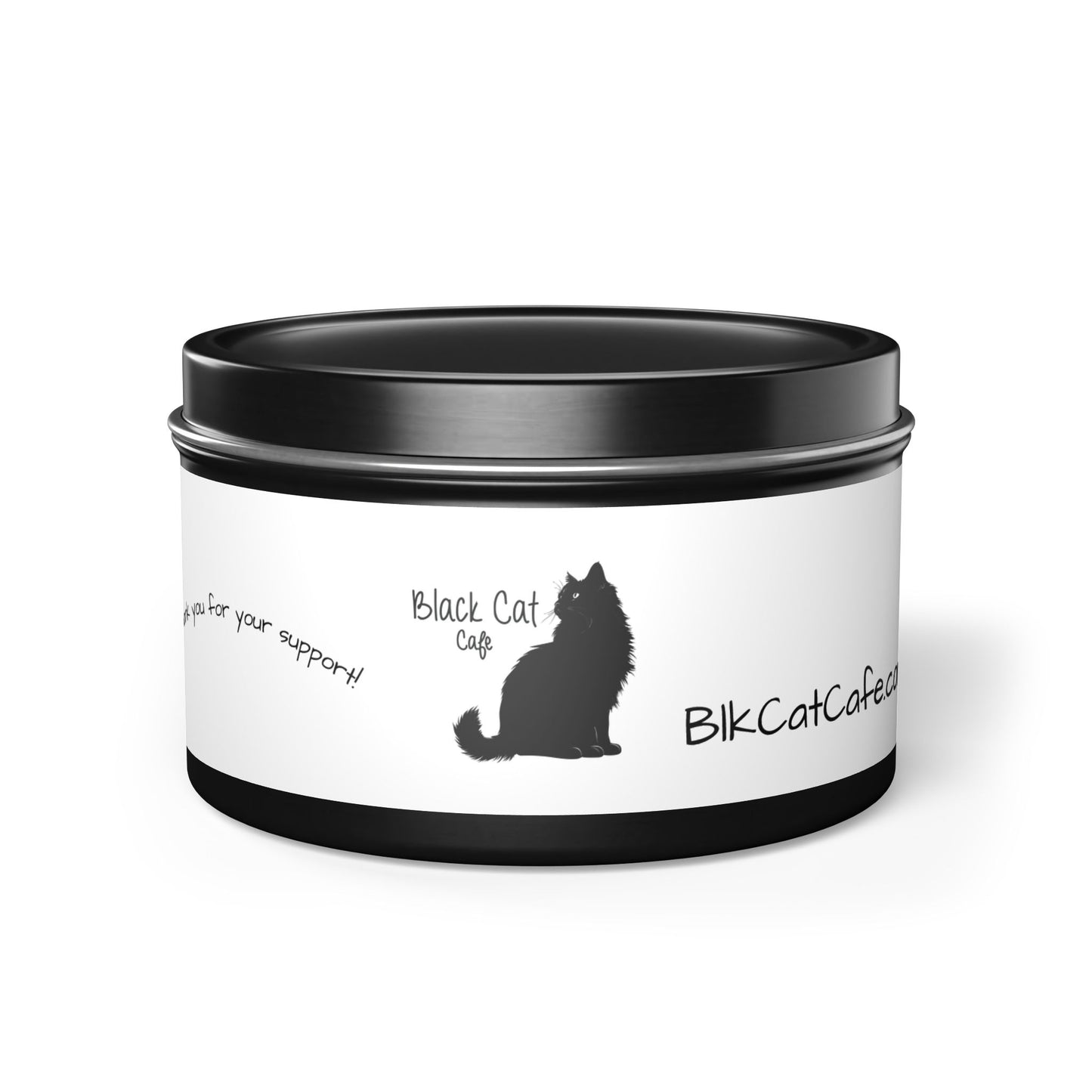 Black Cat Cafe Tin Candle — Scented Small Travel Candle, 'Thank You for Your Support' Gift