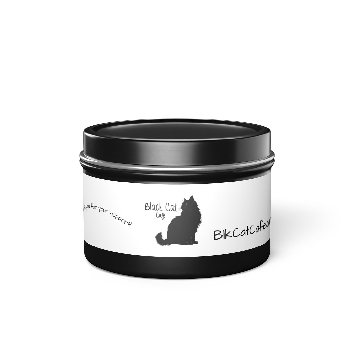 Black Cat Cafe Tin Candle — Scented Small Travel Candle, 'Thank You for Your Support' Gift