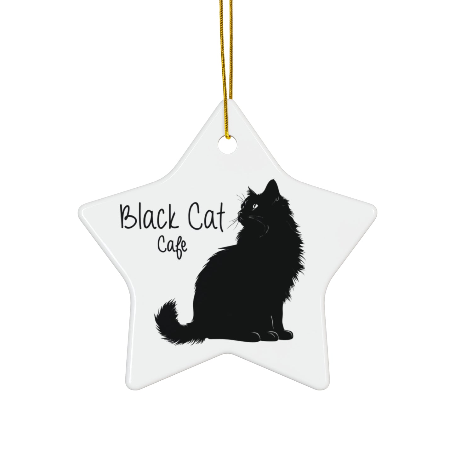 Ceramic Ornament - 'Black Cat Café' Decorative Star Ornament, Cat Lover Gift