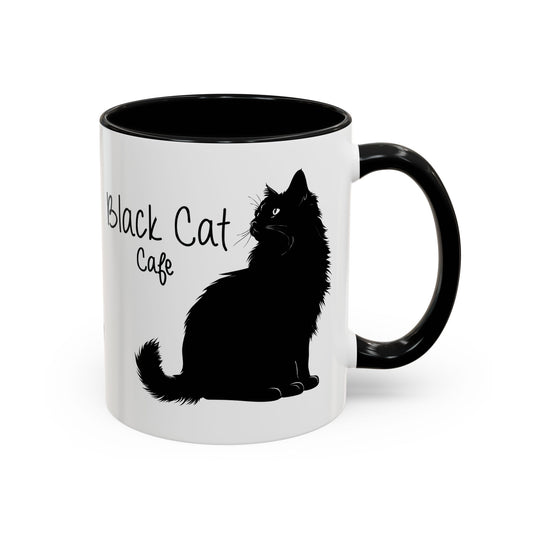 Black Cat Cafe Coffee Mug — 11/15oz Accent Ceramic Mug with Black Cat Silhouette