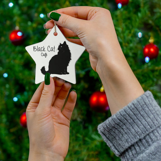 Ceramic Ornament - 'Black Cat Café' Decorative Star Ornament, Cat Lover Gift