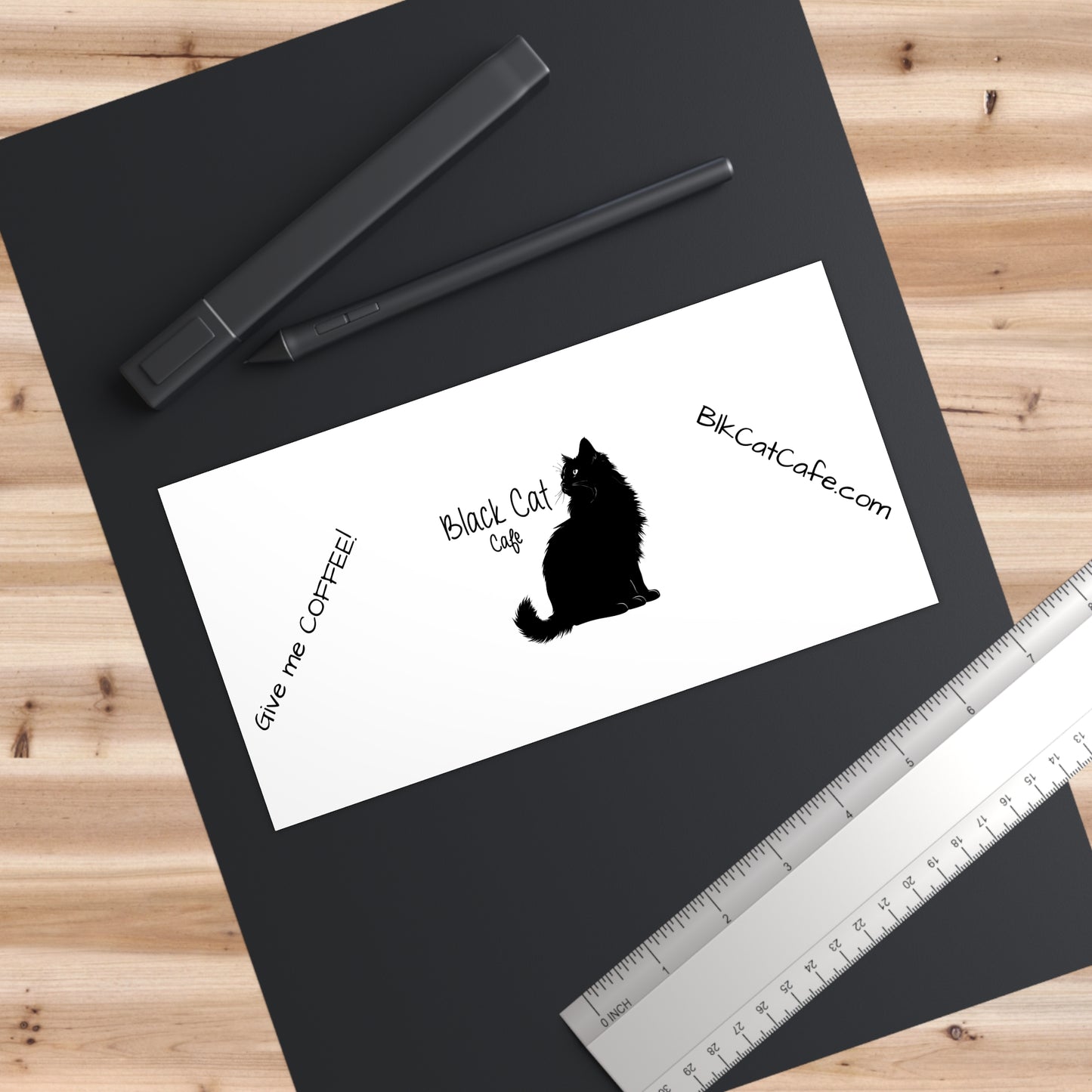 Black Cat Cafe Bumper Sticker — "Give me COFFEE!" Car Decal