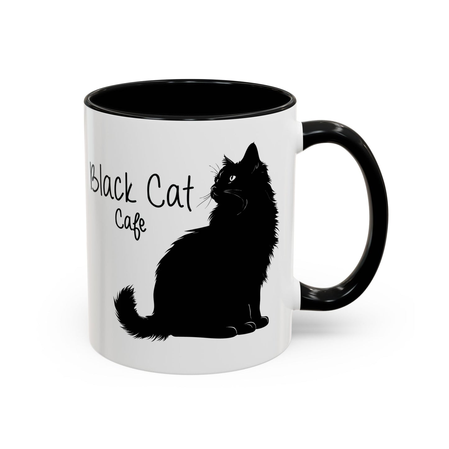 Black Cat Cafe Coffee Mug — 11/15oz Accent Ceramic Mug with Black Cat Silhouette