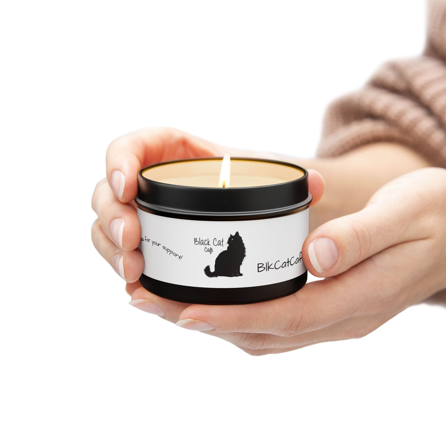 Black Cat Cafe Tin Candle — Scented Small Travel Candle, 'Thank You for Your Support' Gift