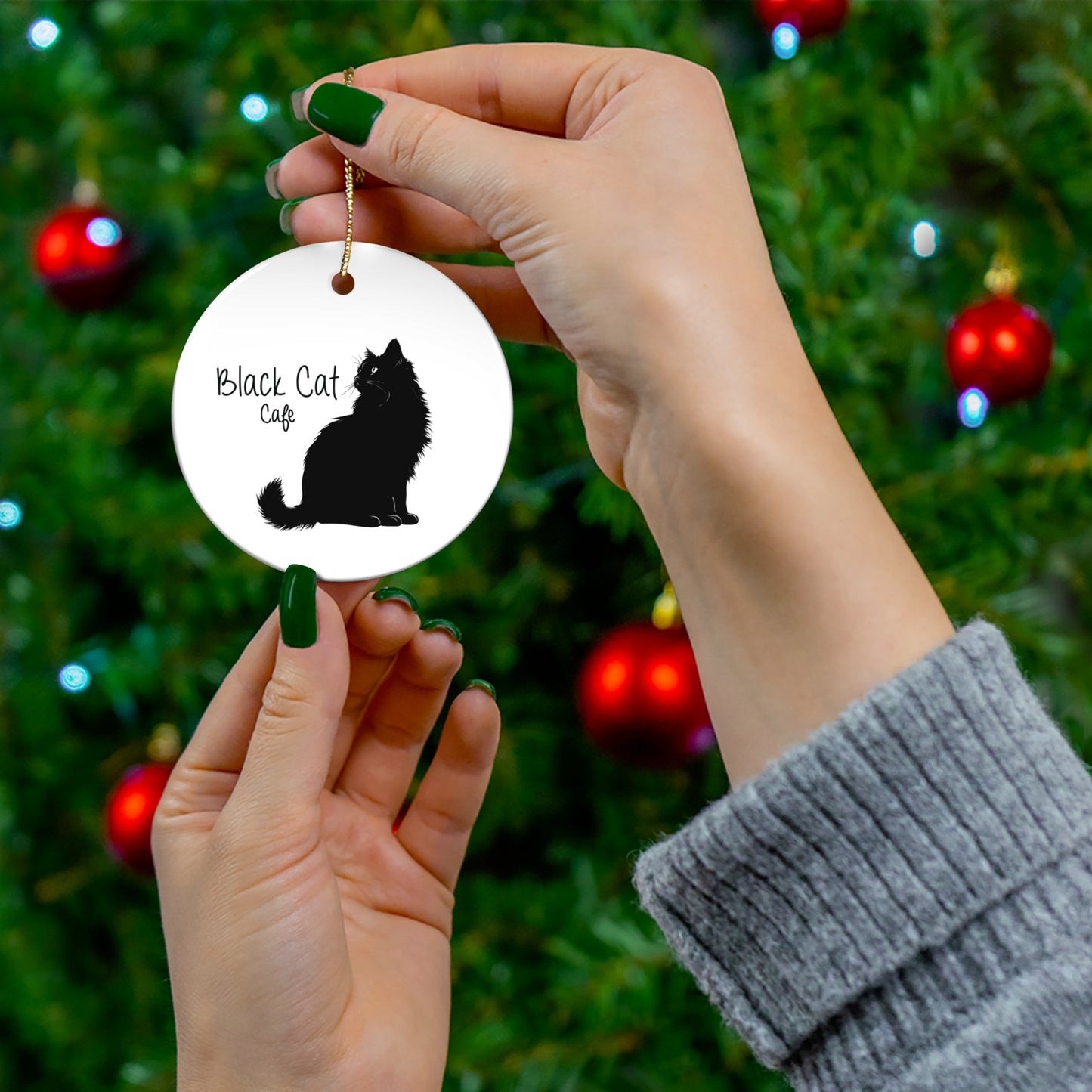 Ceramic Ornament - 'Black Cat Café' Decorative Star Ornament, Cat Lover Gift